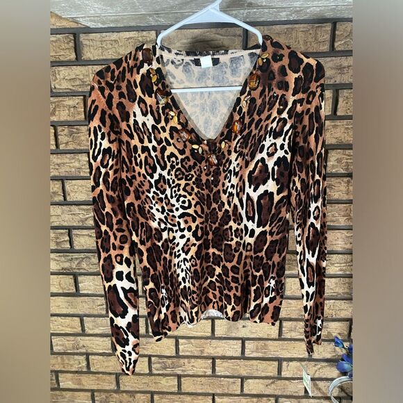 Elizabeth New York leopard long sleeve Y2K blouse - Picture 1 of 6
